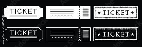 Ticket icon set, Movie show ticket vector icon, Cinema or Movie ticket in flat style