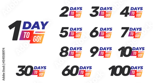 Days To Go Countdown banner template design. 1,2,3,4,5,6,7,8,9,10,20 days left countdown icon. vector 