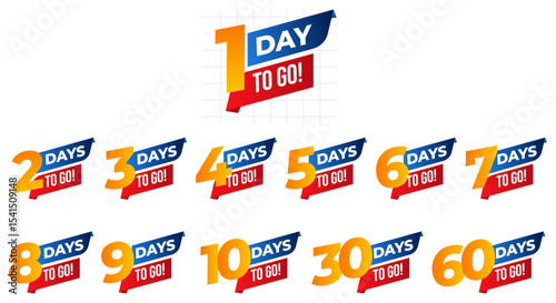 Days To Go Countdown banner template design. 1,2,3,4,5,6,7,8,9,10,20 days left countdown icon. vector 