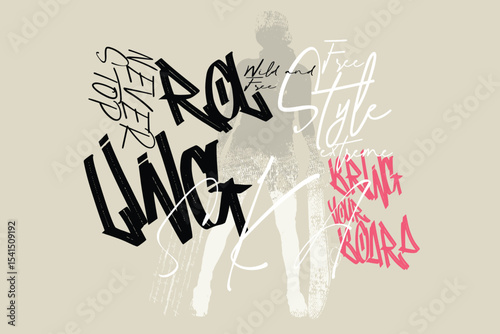 Skater art tees,  real skateboarder, graffity sakate slogan print, t shirt graphics print vector illustration design, Skate board lettering, Urban typography hipster street art for graphic tees.eps8