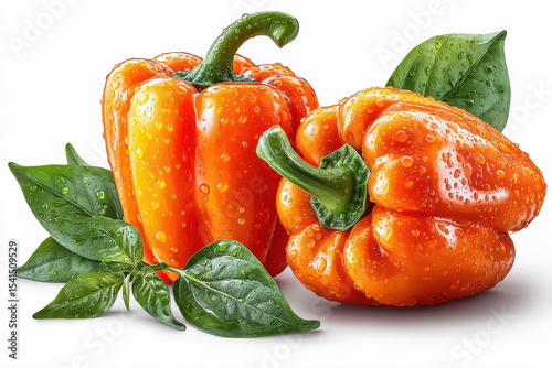 Two orange bell peppers on white background