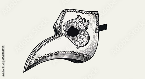 Hand Drawn Venetian Plague Mask - Historical Carnival Sketch