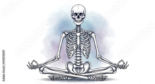 Hand Drawn Meditating Skeleton - Anatomical Zen Vector
