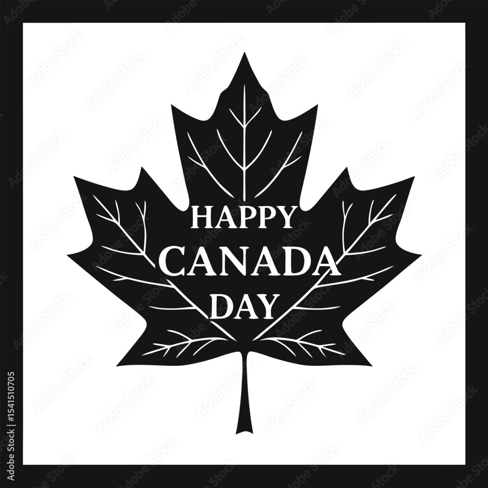 happy canada day card design, vector illustration silhouette black and white happy canada day card design, vector illustration silhouette black and white