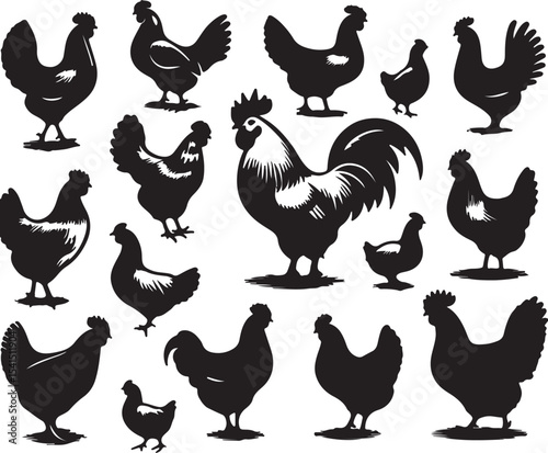 Set of hen silhouettes