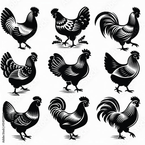 Set of hen silhouettes