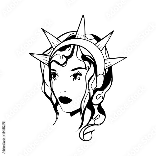 stylized female portrait with spiked bandana