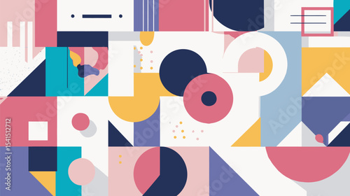 Abstract shapes overlap brightly multicolored composition on white background art