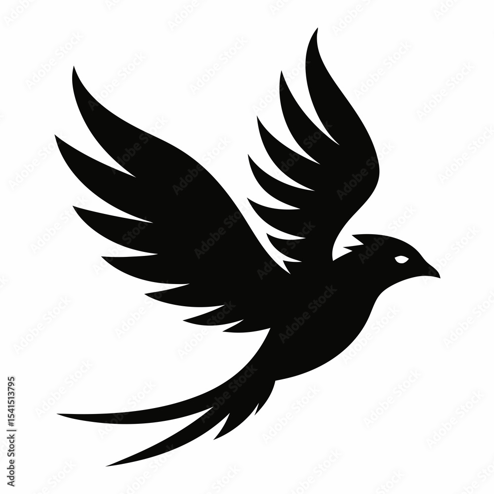 Obraz premium Black and White Flying Bird Logo Silhouette