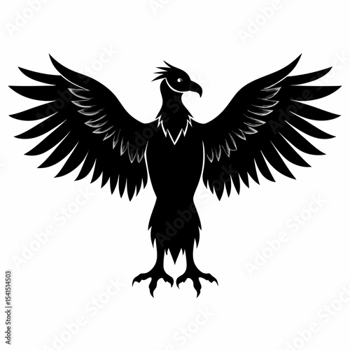 Black Heraldic Eagle with Spread Wings Silhouette

