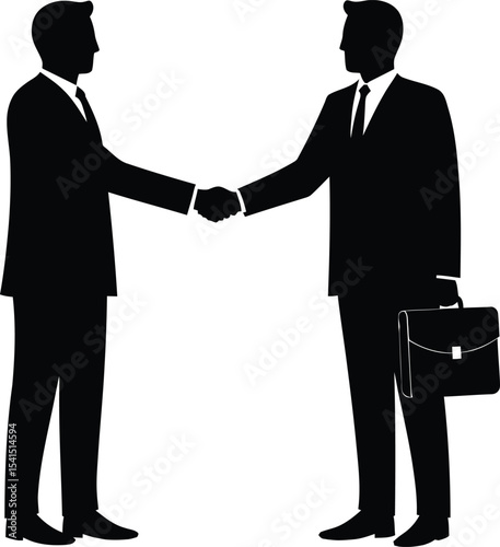 Silhouetted Businessmen Strike a Deal A Classic Image of Two Men in Suits Shaking Hands .silhouette, businessmen, deal