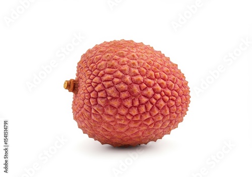 Single lychee fruit with textured skin isolated on white background