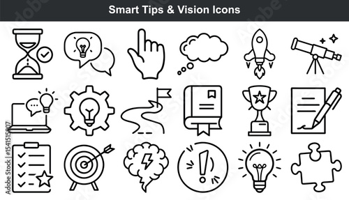 Smart Tips Vision Icons Set Black Line Art vector