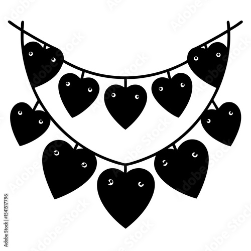 Heart Garland Vector – Generative AI Linocut Silhouette Design for Valentine & Wedding