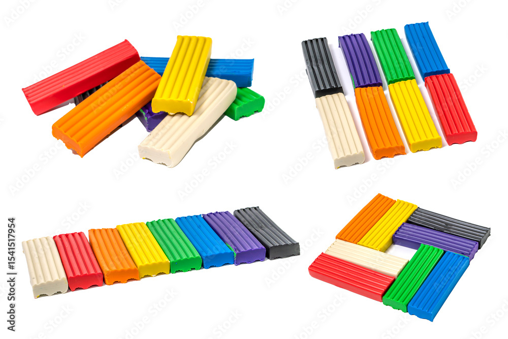 Fototapeta premium Plasticine Isolated, Modeling Clay Pieces, Creativity Modelling Material, Clay Dough, Plasticine on White Background