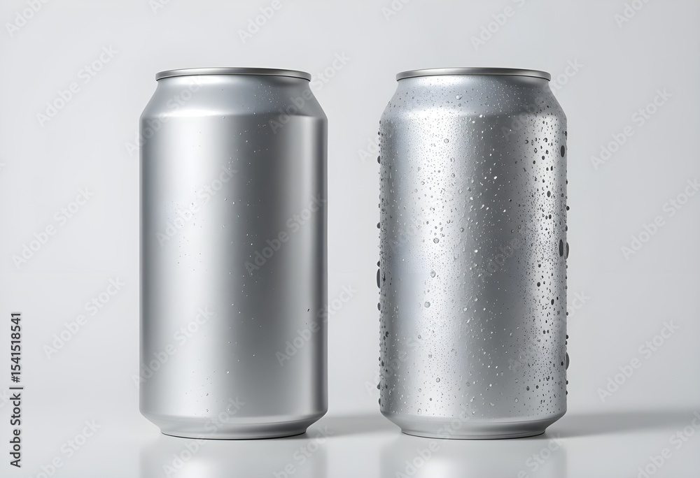 Matte and Wet Aluminum Cans Side-by-Side on White Background – Minimalist Product Mockup Matte and Wet Aluminum Cans Side-by-Side on White Background – Minimalist Product Mockup