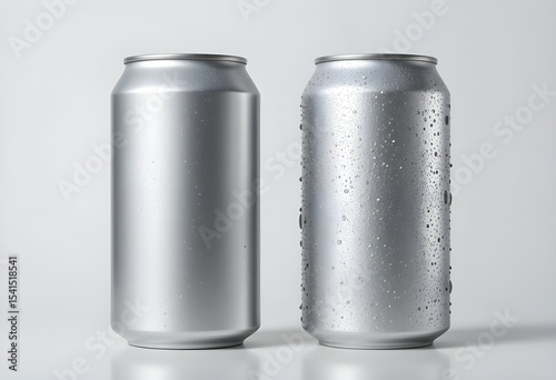 Matte and Wet Aluminum Cans Side-by-Side on White Background – Minimalist Product Mockup