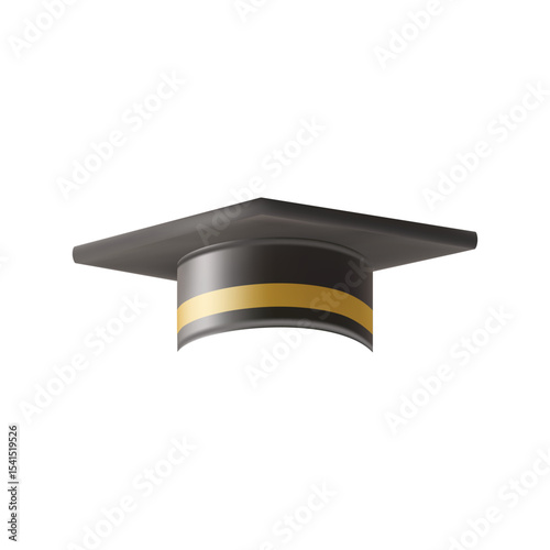 Realistic Black graduate cap. 3D Graduation Doctoral hat.