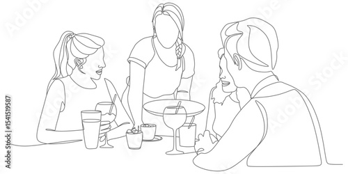 Friends Enjoying Cocktails – Minimalist Continuous‑Line Vector Illustration