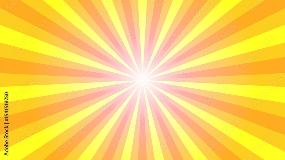 Obraz premium Retro orange sun rays on yellow halftone bg