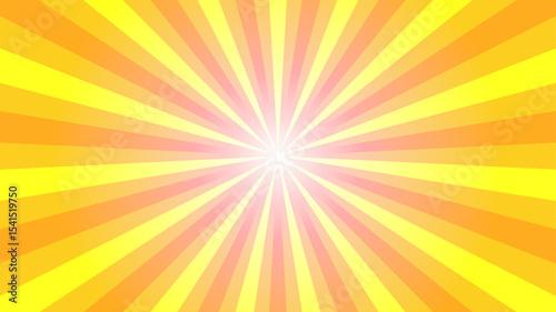 Retro orange sun rays on yellow halftone bg