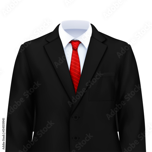 mans suit realistic composition with smart costume with white shirt tie jacket