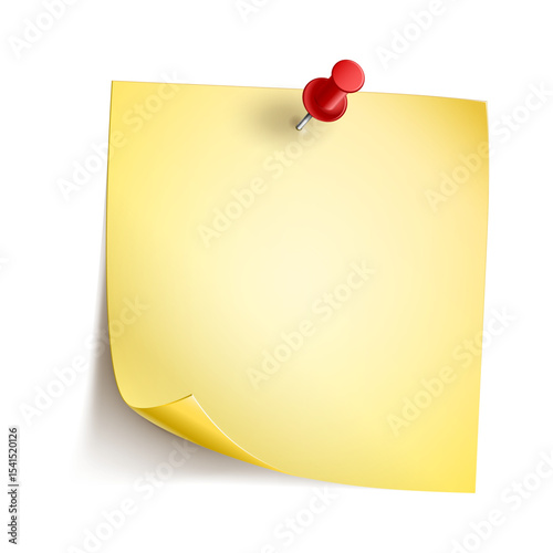 yellow note paper with red pin. victor illustration.