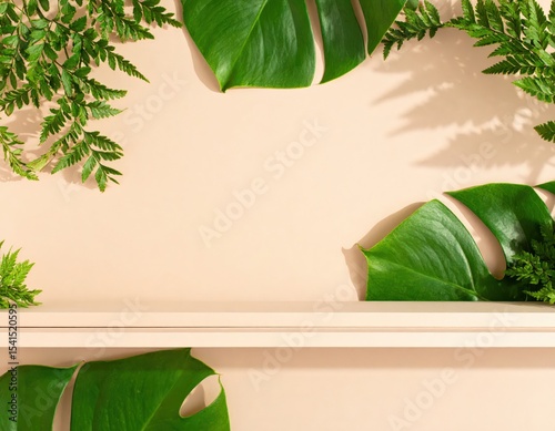 Terracotta Backdrop with Circular Stone and Leaf Decor