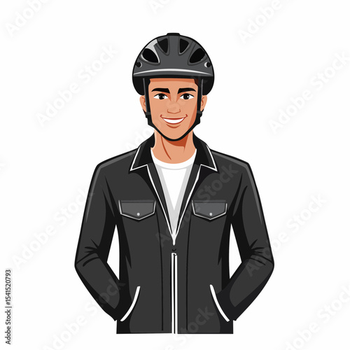 Man in Black Jacket and Black Helmet Standing Image vector isolated on white background