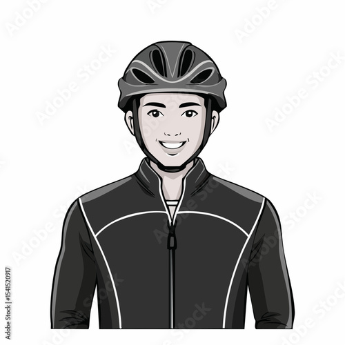 Man in Black Jacket and Black Helmet Standing Image vector isolated on white background