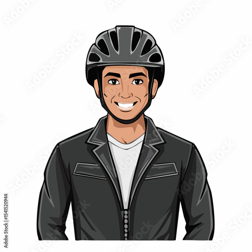 Man in Black Jacket and Black Helmet Standing Image vector isolated on white background