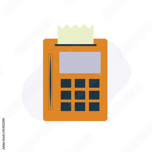 Flat Design POS Terminal Icon with Receipt - Payment and Transaction Illustration