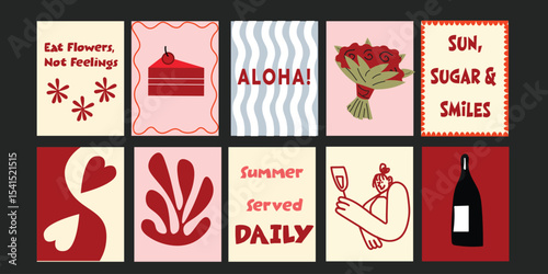 Summer bistro banner set with aesthetic designs combining floral illustrations and sweet messages. Perfect for lifestyle branding, cafes, or eco markets.

