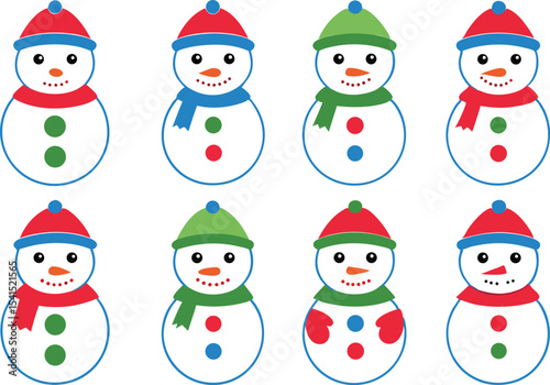 Snowman Characters Clipart Set for Winter Designs. Cute Snowman Clipart Collection for Holiday Art. Hand Drawn Snowman Clipart Set for Christmas. Winter Snowman Clipart Elements Bundle. Snowman Faces