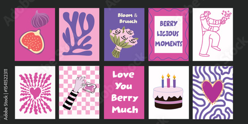 Lovely Creative and fun set of banners with short summer phrases about flowers, cakes, desserts, and sunshine – perfect for bakery ads or sweet shop branding.

