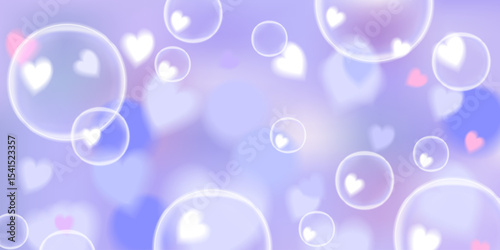 A pastel pink and blue gradient background with floating heart bubbles and a delicate dreamy bokeh effect. This soft and airy illustration creates a romantic and gentle atmosphere, perfect for love