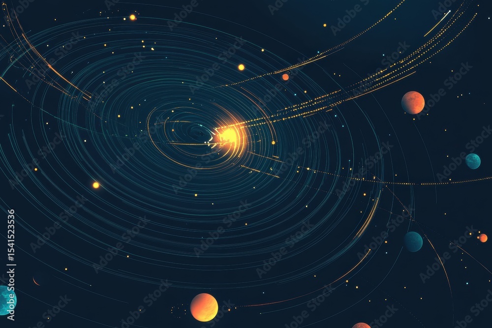 Obraz premium Cosmic swirl with planets and glowing star in space