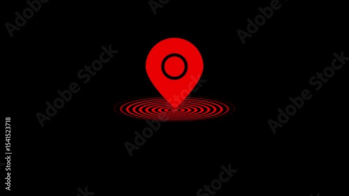 GPS navigator pin with location icon and radio waves. Location pin with direction animation.