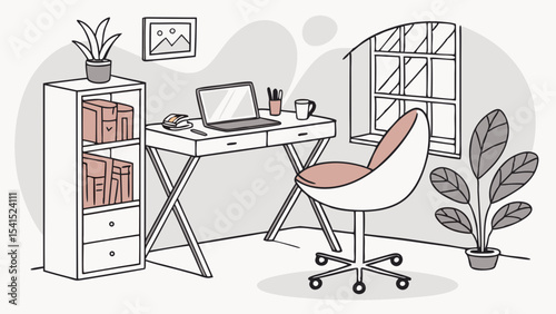 Stylish 3D illustration of an empty office meeting room interior with a table and chairs