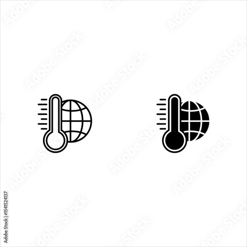 High temperature on Earth icon set, Globe and thermometer, weather thermometer.Vector illustration isolated on white background.Eps 10.