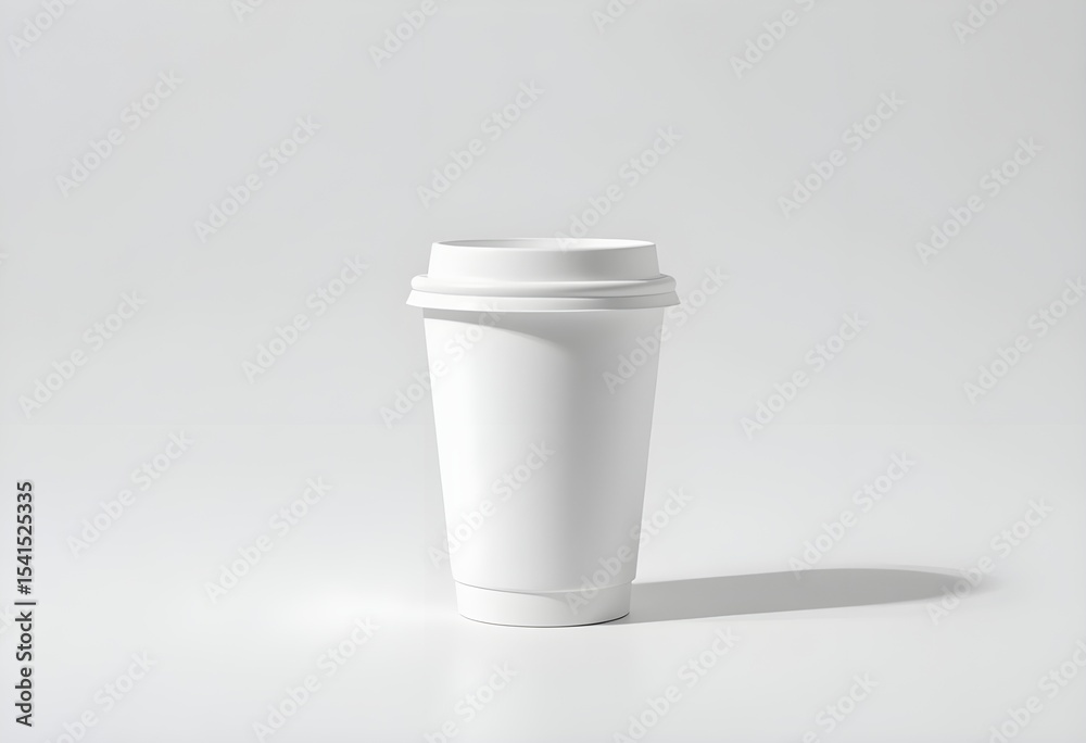Minimalist White Disposable Coffee Cup with Lid on Plain Background Minimalist White Disposable Coffee Cup with Lid on Plain Background