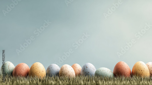 Vibrant Easter Eggs in Lush Grass with Pastel Gradient. Generative AI