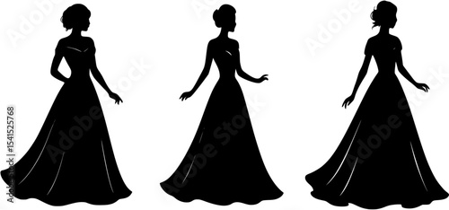 Elegant Women Silhouettes in Long Dresses