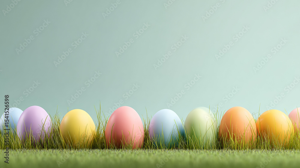 Vibrant Easter Eggs in Lush Grass with Pastel Gradient. Generative AI Vibrant Easter Eggs in Lush Grass with Pastel Gradient. Generative AI