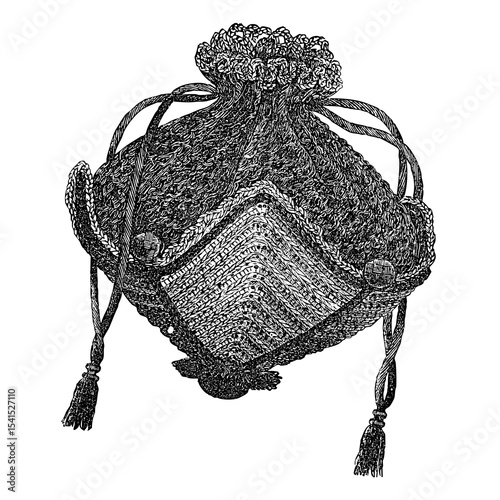 Victorian fashion line drawing women fashion accessories bag