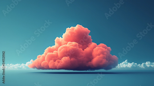 Large fluffy pink cloud floating in a clear blue sky, Generative AI