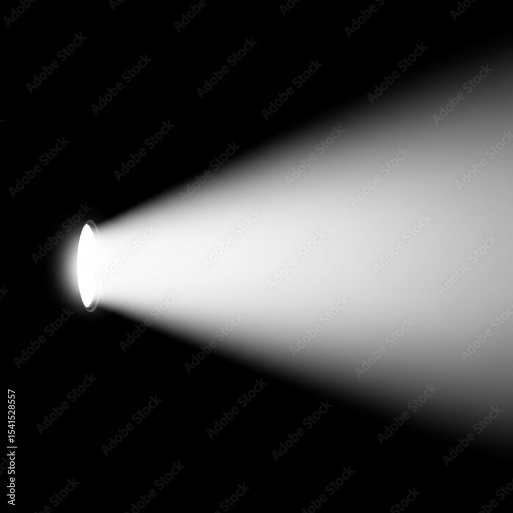 Obraz premium side view of torch light beam glowing through darkness