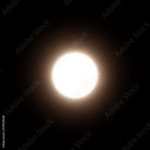 front view of bright circular torch light glow on black background