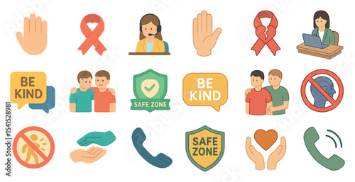 Humanitarian and kindness icons set – flat, filled, empathy and care symbols