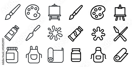 Art tools outline icons set – sketch, paint, creative design symbols